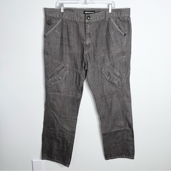 Ecko Jeans Men 42 x 33 Straight Fit Gray Y2K Cargo Pockets CLO - Picture 1 of 10